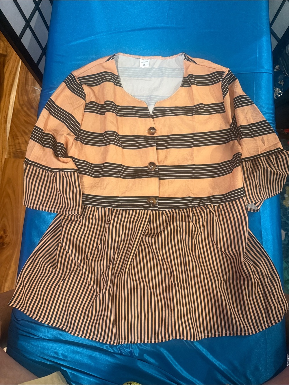 Striped Peach & Black Button-Front Women's shirt